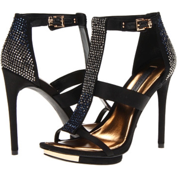 BCBGMaxAzria Black and Gold Heels with Modern Elegance and Sparkle - Picture 1 of 13